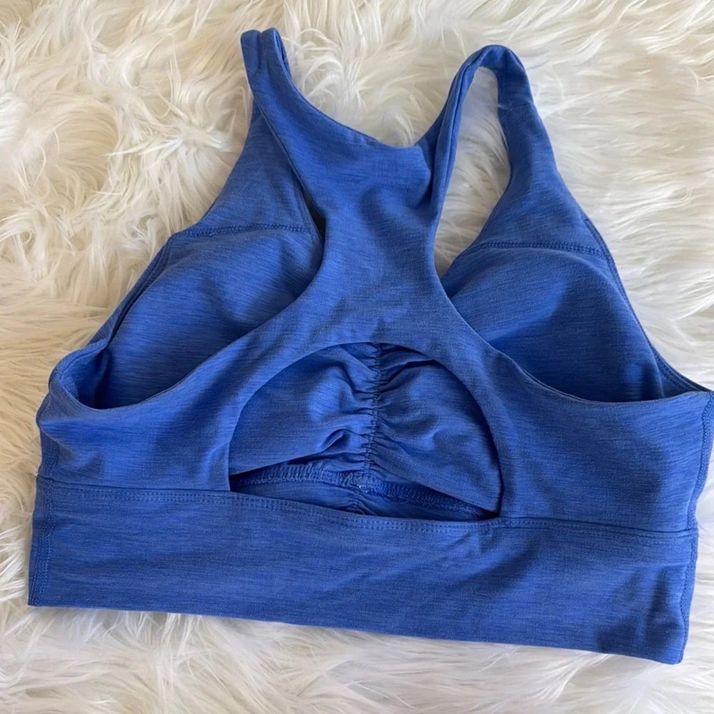 Blue Racerback Sports Bra with Keyhole Detail - Picture 2 of 3